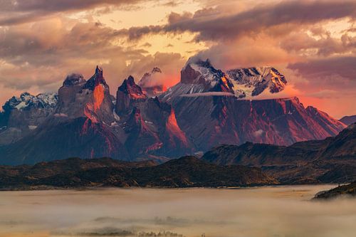 Torres del Paine massif at dawn by Dieter Meyrl