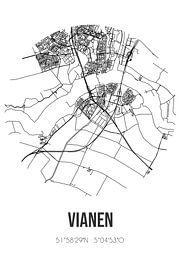 Vianen (Utrecht) | Landkaart | Zwart-wit van Stad & Wand