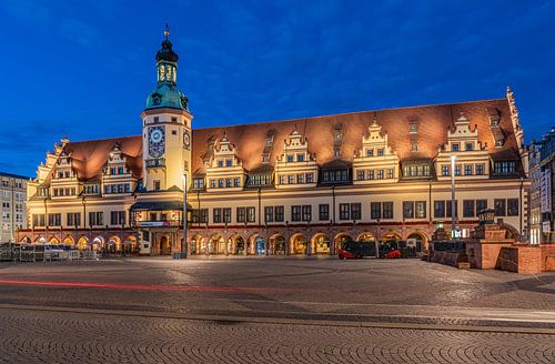 Blauwe uur bij het Altes Rathaus van Leipzig