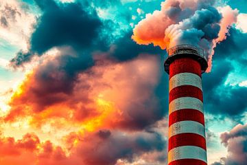 Industriële rookpluimen in de zonsondergang van Poster Art Shop
