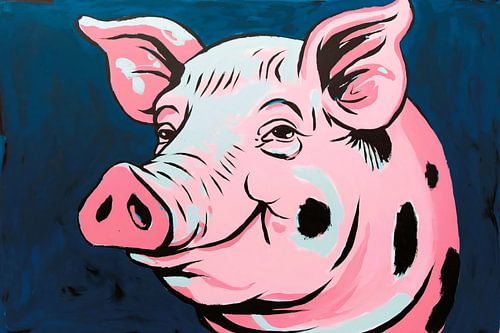 Vrolijke pop-art varkensschilderij