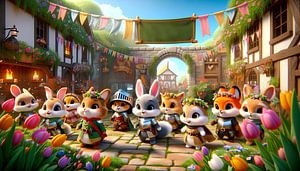 Fête de printemps colorée des enfants animaux