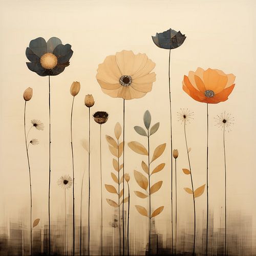 Grote bloemen vintage lichte kleuren