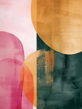 Abstracte vormen in groen, roze en goud van Studio Allee