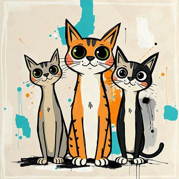 Three cheeky cats - urban art cartoon illustration by Wandbilder-Shop