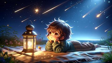 Vallende sterren in de gloed van de anime-nacht van artefacti