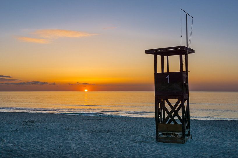 Mallorca, Lifeguard house in early morning sunrise at the beach by adventure-photos