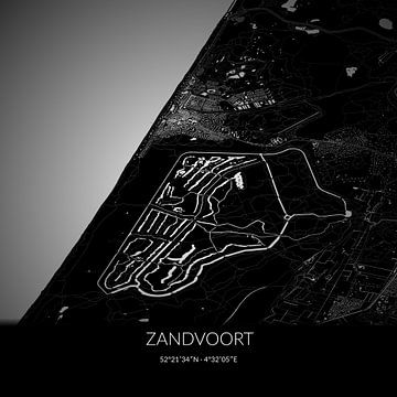 Zwart-witte landkaart van Zandvoort, Noord-Holland. van Rezona
