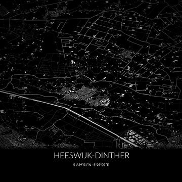 Schwarz-weiße Karte von Heeswijk-Dinther, Nordbrabant. von Rezona