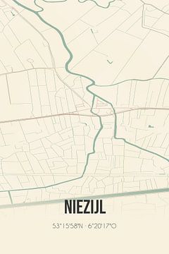 Vintage landkaart van Niezijl (Groningen) van Rezona
