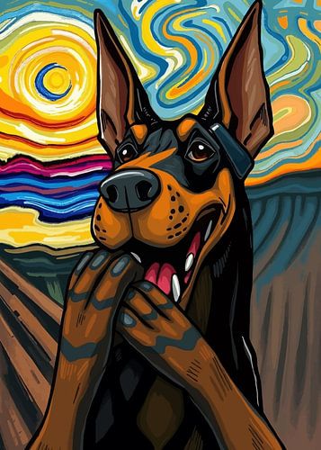 Dobermann - Surrealistisch 'De Schreeuw' dierenportret