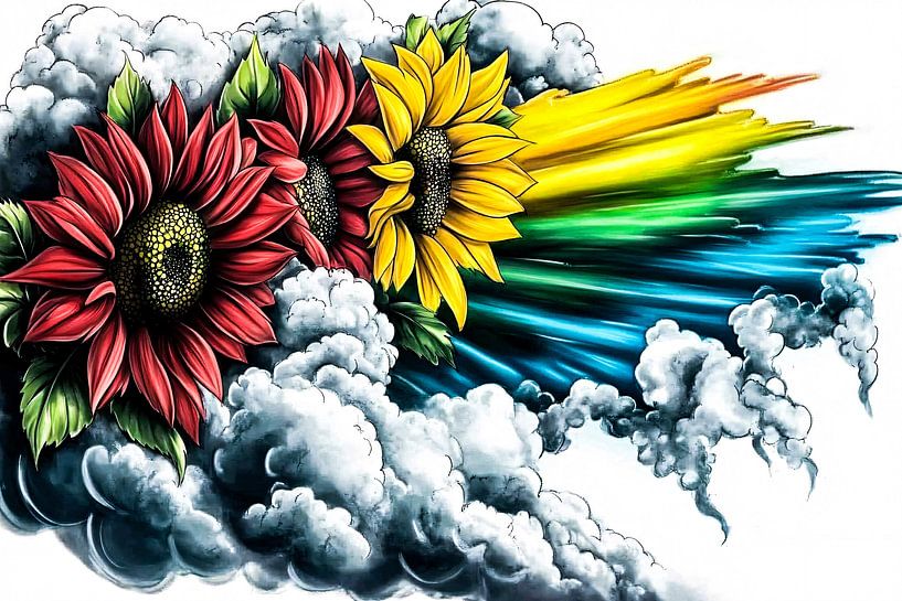Tournesols colorés et nuages par Art & Soul Creations