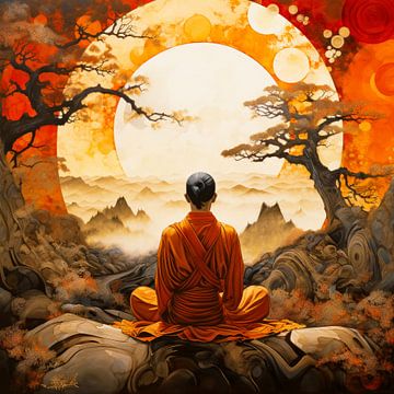 Meditation moment in oriental landscape by Vlindertuin Art