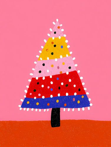 Merry Christmas tree - colourful minimalist party illustration by But First Framing
