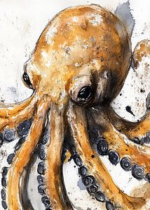 Orange watercolor octopus #octopus