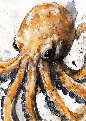 Oranje waterverf octopus #octopus
