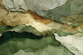 Couches terrestres -  Tableau apaisant, vert et or sur Joriali Art abstrait