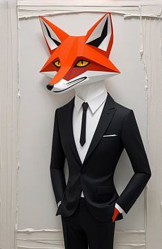 Modern fox in black dinner jacket by Art & Soul Creations