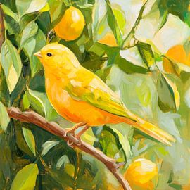 Yellow bird between lemons by Poster Art Shop