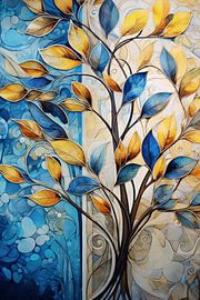 Abstract Tree in Vibrant Shades of Blue and Yellow by Art & Soul Creations
