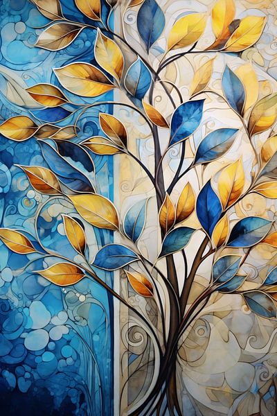 Abstracte Boom in Levendige Blauw en Geeltinten van Art & Soul Creations