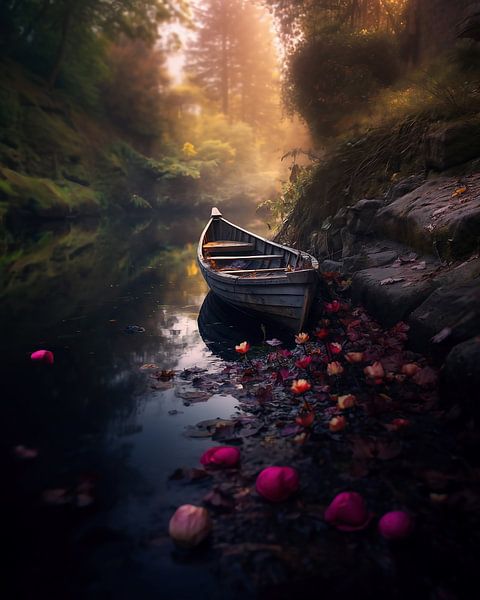 Boot im Herbst auf dem See von fernlichtsicht