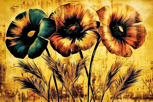Papavers en graan abstract kunst