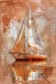 Abstract sailboat on reflecting water by Art & Soul Creations