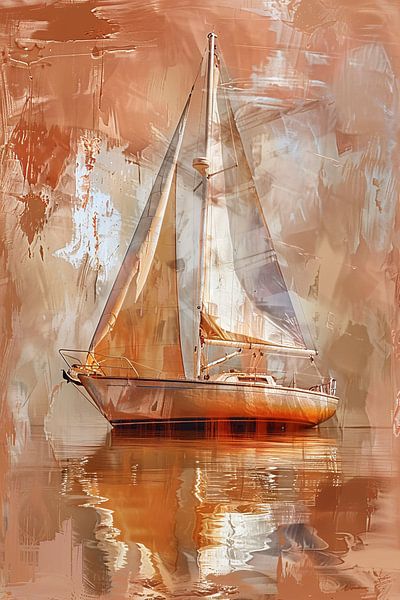 Abstraktes Segelboot auf spiegelndem Wasser von Art & Soul Creations