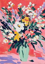 Abstraktes Blumenbouquet in Pink und Grün von Niklas Maximilian