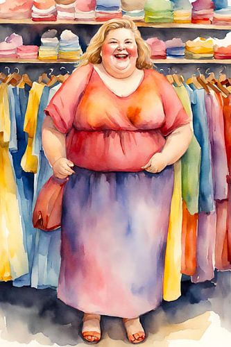 gezellige dame past kleding