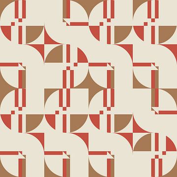 Modern abstract geometric pattern in coral pink, brown and white no.  9 by Dina Dankers