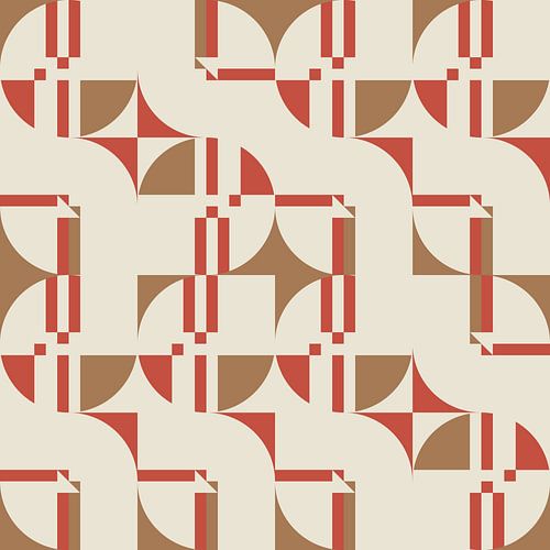 Modern abstract geometrisch patroon in koraalroze, bruin en wit nr.  9