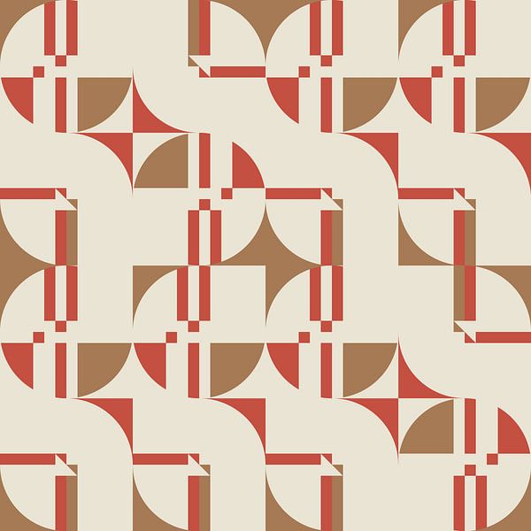 Modern abstract geometric pattern in coral pink, brown and white no.  9 by Dina Dankers