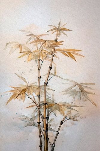 Japandi Art: Botanisch schilderij van Bamboe