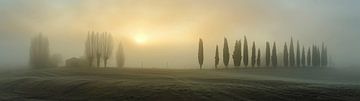 Mist over het Toscaanse landschap van fernlichtsicht
