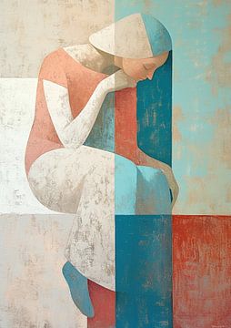 Vrouwenportret | Contemplation in Pastel Hues van De Mooiste Kunst