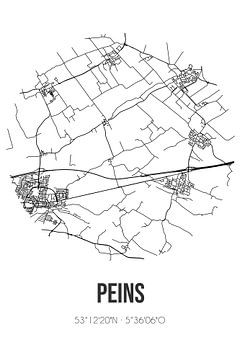 Peins (Fryslan) | Landkaart | Zwart-wit van Rezona
