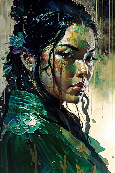 Geisha Dreams Green Kimono by DNH Expressions