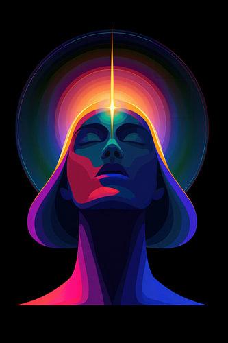 Zen cosmique - Portrait de méditation psychédélique moderne avec une aura néon