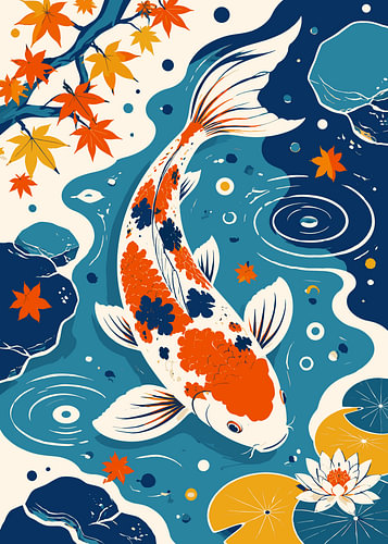 Des carpes koï dans un étang en automne