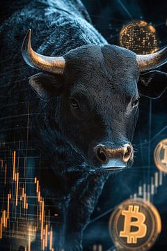 Stier en cryptocurrencies - symbolisch van Poster Art Shop