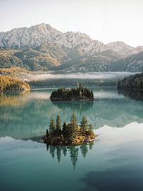 Eibsee in autumn – Zugspitze mountain lake mural by Albert Klee