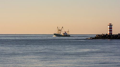 Fishing vessel between the piers on its way to IJmuiden.