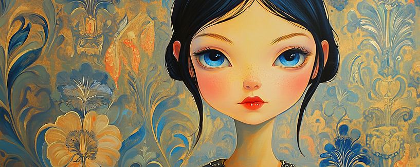 Blaue Augen | Mädchen mit glücklichen Augen von Blickfänger Gemälde
