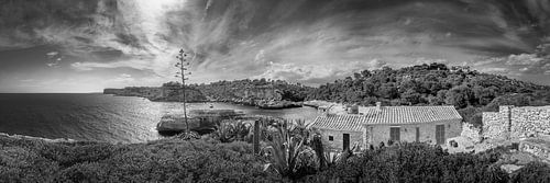 Kustlandschap van Mallorca in zwart-wit.