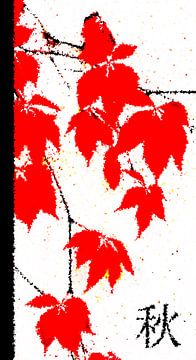 rode herfstbladeren gemengde techniek van Werner Lehmann