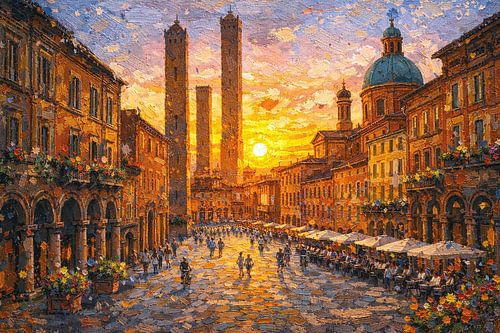 Bologna in Italië, een impressionistisch schilderij.