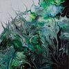 Organisch groen acryl gieten schilderij van Anita Meis thumbnail