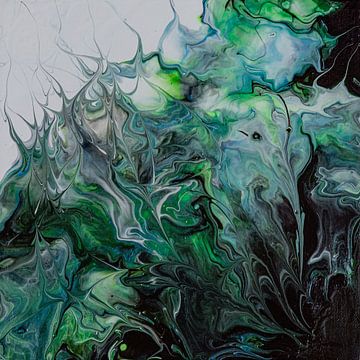 Abstract, organisch groen acryl gieten schilderij